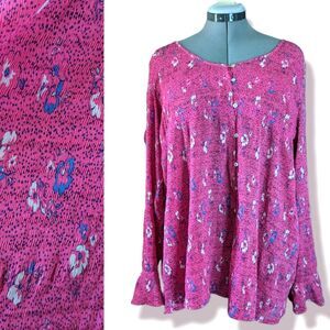 Women's Motherhood Maternity Bell Sleeve Floral Sheer Blouse, XL
